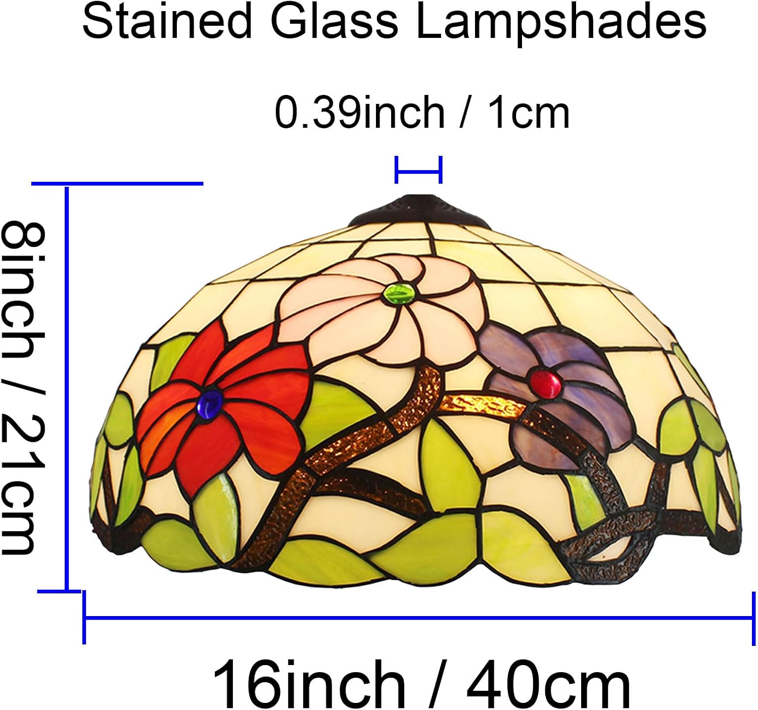 Tiffany Lamp Shade 16' Wide Accessories Replacement Only Red Pink Blue Flower Stained Glass Lampshades Vintage Morning Glory Light Cover for Table Lamp Pendant Light Floor Lamp Ceiling