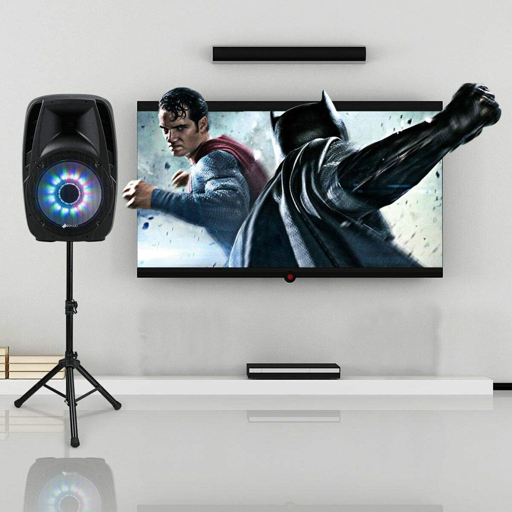 Sonart 15' 1500W Powered Speakers, 2-Way Full Range Portable PA Speaker System Combo Set With Stands/Illuminating Light/Microphone/EQ/USB/Bluetooth