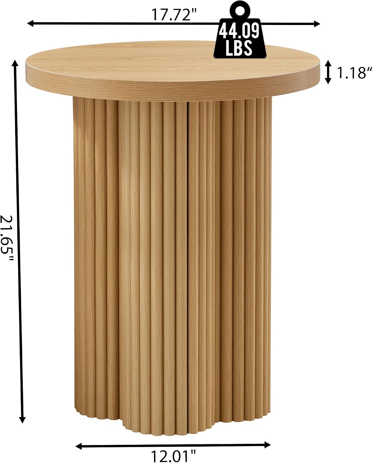 Small Sofa Side Table Set of 2, Fluted Accent Pedestal End Table, Wood Round Night Stand, Farmhouse Bed Side Table Drink Tables for Living Room, Small Spaces (Natural-2PCS)