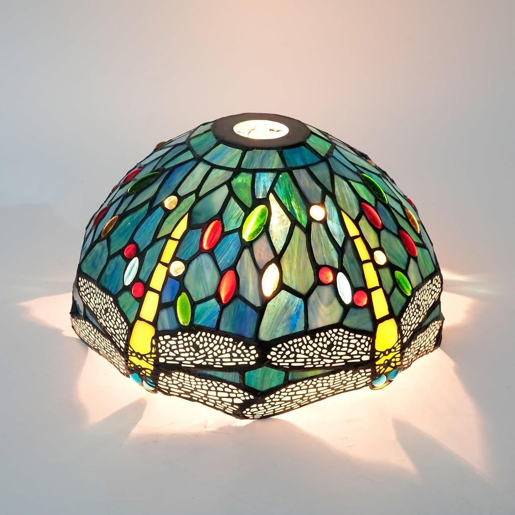 Lamp Shade Replacement Only 12 Inch Small Stained Glass Ceiling Light Blue Dragonfly Vintage Art Deco For Pendant Wall Floor Lamps