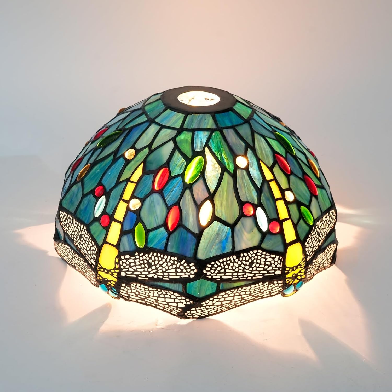 Lamp Shade Replacement Only 12 Inch Small Stained Glass Ceiling Light Blue Dragonfly Vintage Art Deco For Pendant Wall Floor Lamps