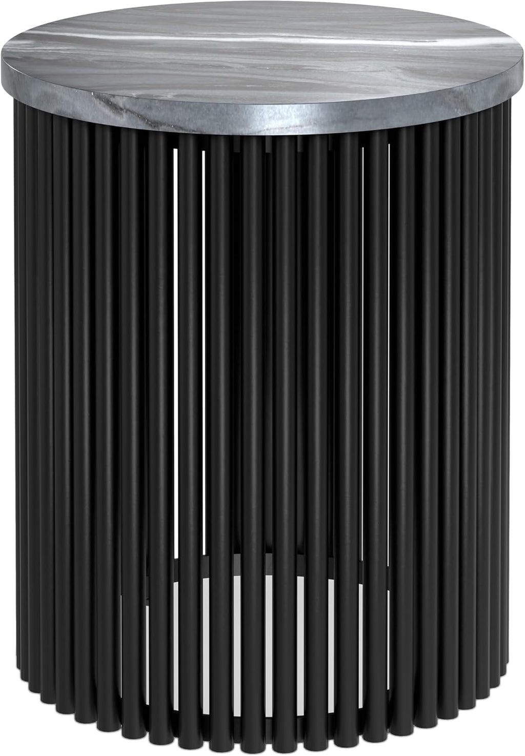 SIMPLIHOME Demy Metal Accent Table - 18 inch Wide Solid Metal Round Side Table with Genuine Marble Top and Slatted Base in Black, Contemporary End Table for Living Room with Compact Design, Assembled