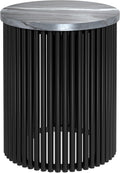 SIMPLIHOME Demy Metal Accent Table - 18 inch Wide Solid Metal Round Side Table with Genuine Marble Top and Slatted Base in Black, Contemporary End Table for Living Room with Compact Design, Assembled