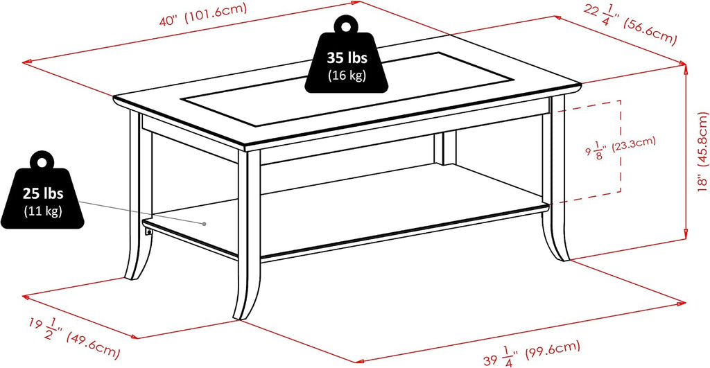Winsome Genoa Rectangular Coffee Table with Glass Top And Shelf, Espresso