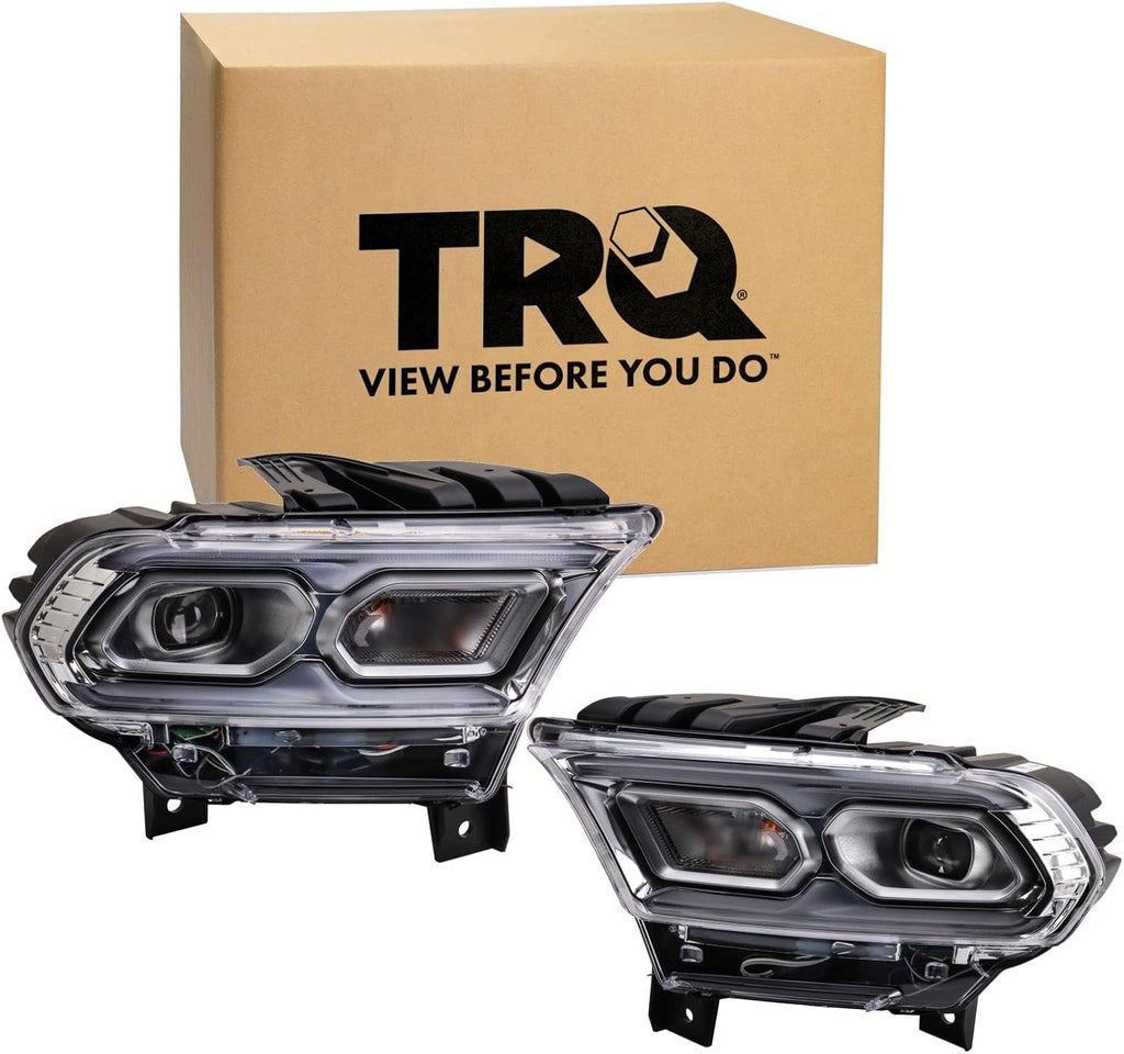 TRQ Driver and Passenger Side Headlight Assembly Set Compatible with 21-24 Dodge Durango with Chrome Bezel with Standard Headlights