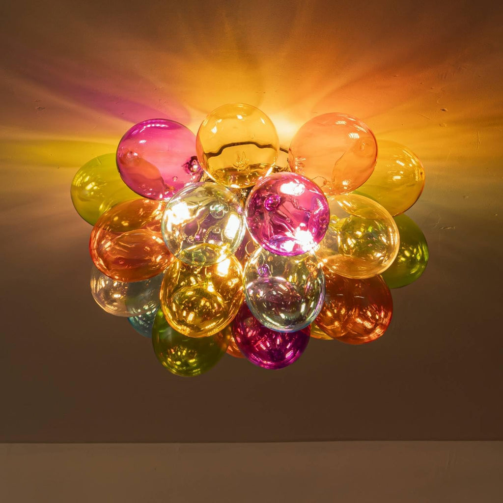 Semi Flush Mount Bubble Chandelier,Close to Ceiling Light Fixtures,16' Modern Bubble Balloon Glass Chandelier with Colorful Globe Glass Shades Pendant Light (Colorful Ceiling, 16 inch)