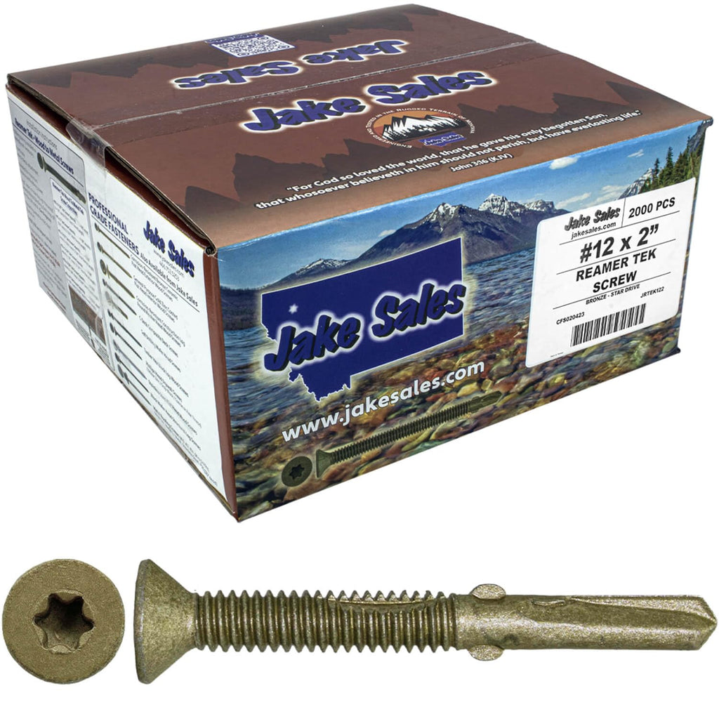 Jake Sales #12x2 Reamer Tek Torx/Star Head Self-Drilling Wood to Metal Screws - for Flatbeds, Trailers or Fastening Wood to Steel -T-30 Torx Screw Head (Full Box 2000 Screw Count)