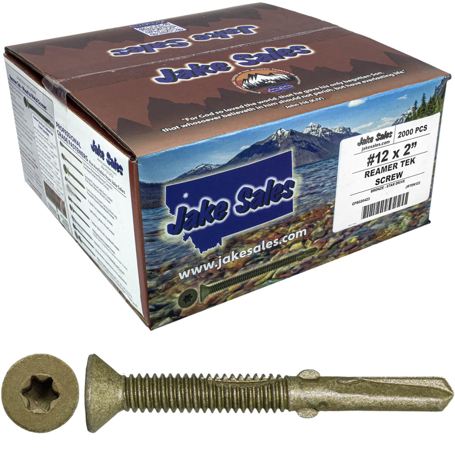 Jake Sales #12x2 Reamer Tek Torx/Star Head Self-Drilling Wood to Metal Screws - for Flatbeds, Trailers or Fastening Wood to Steel -T-30 Torx Screw Head (Full Box 2000 Screw Count)