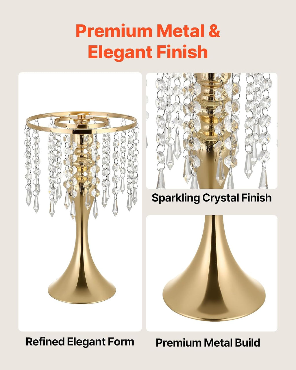VEVOR 20 PCS Wedding Flower Vase, 13.4 in Tall Flower Table Centerpieces, Crystal Banquet Vases Easy Installation, Electroplated Finish, Versatile Arrangement Stand for Party Events Home Decor, Gold
