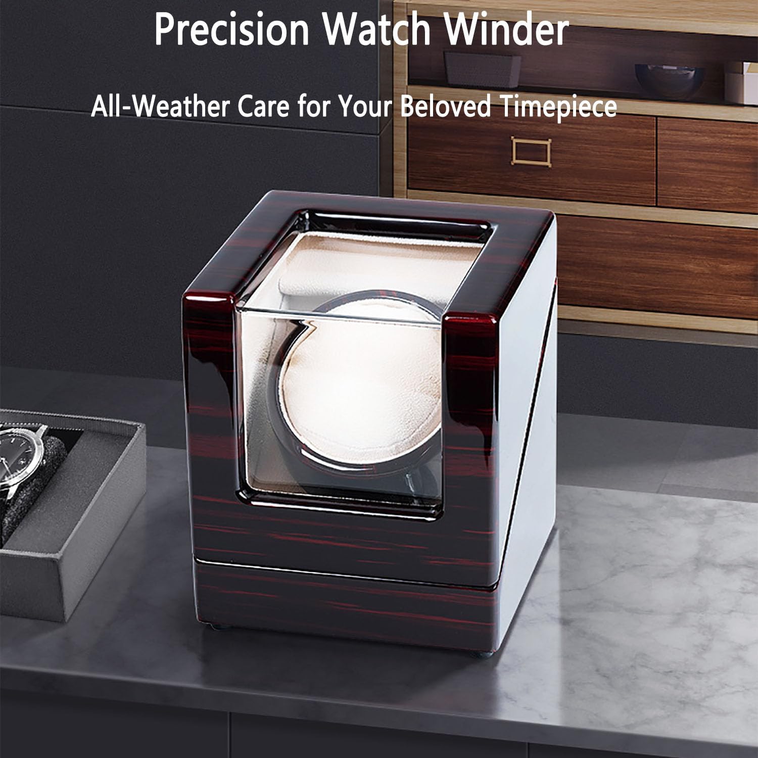 Premium Wooden Automatic Watch Winder with 5 Adjustable Modes, Auto-Stop Lid, Anti-Magnetic Design, Dual Power Drive for Men's & Women's Watches - Ideal Home Storage Solution