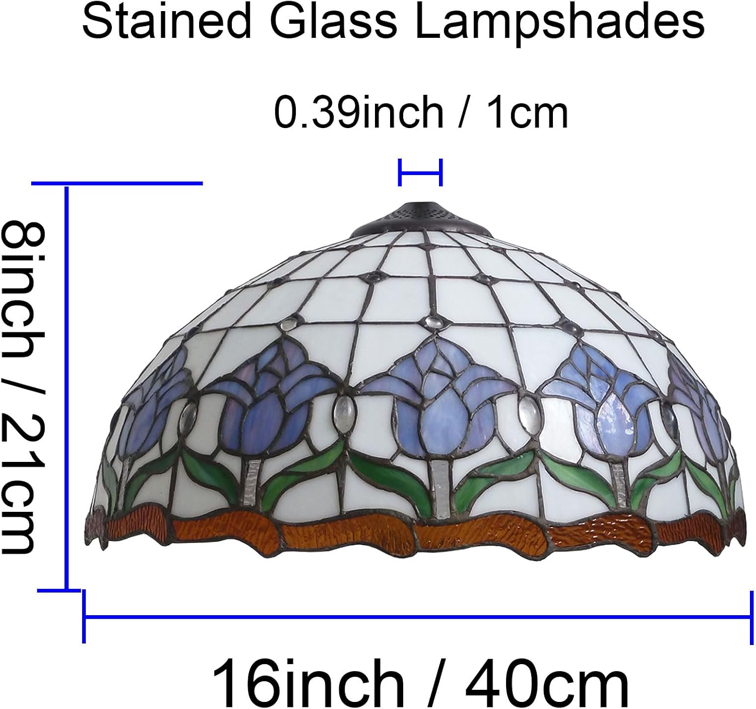 Tiffany Lamp Shade 16' Wide Accessories Replacement Only Blue Tulip Stained Glass Lampshades Vintage Flower Green Leaf Glass Beads Light Cover for Table Lamp Floor Lamp Pendant Light Ceiling