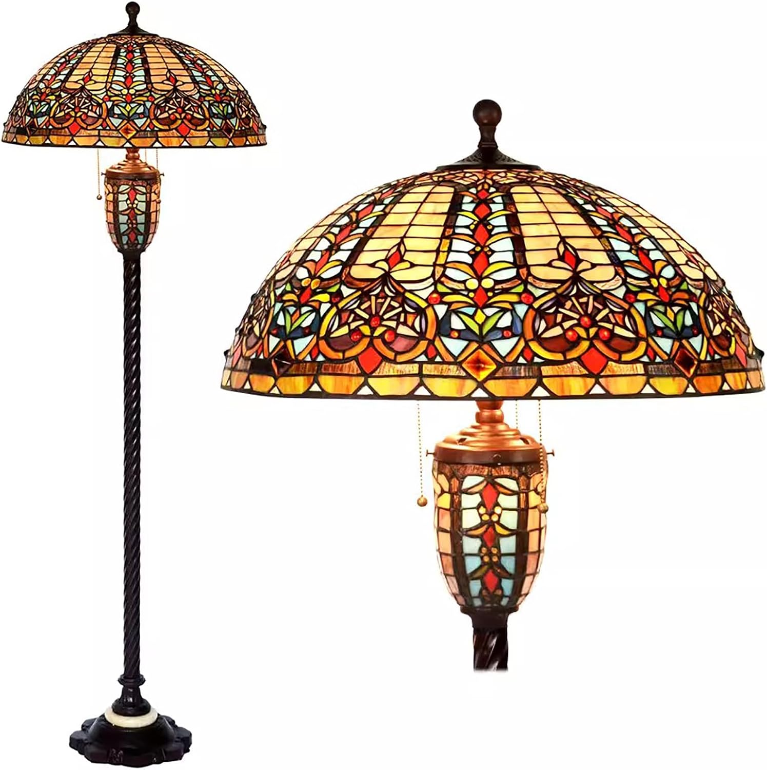 22 Inch Large Blue Baroque Shade Replacement, Vintage Style Green Red Stained Glass Lampshade for Table Lamp Bedside Lamp Ceiling Light Floor Lamp,
