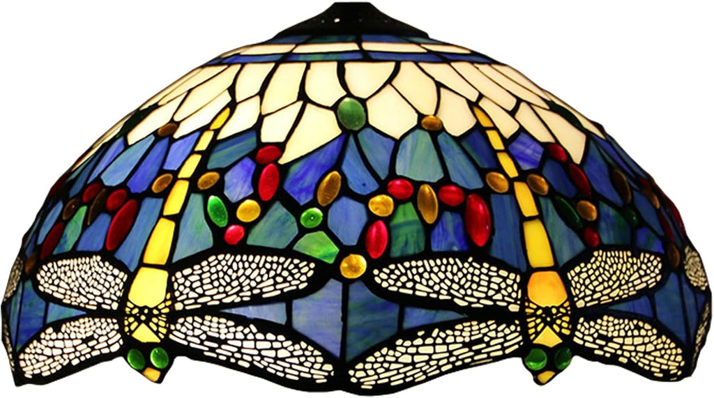 Blue Dragonfly Lamp Shade Replacement Only 16X9 Inch Tiffany Style Stained Glass Lampshades Vintage White Blue Glass Beads Light Cover for Table Lamp Pendant Light Floor Lamp Ceiling Lamp