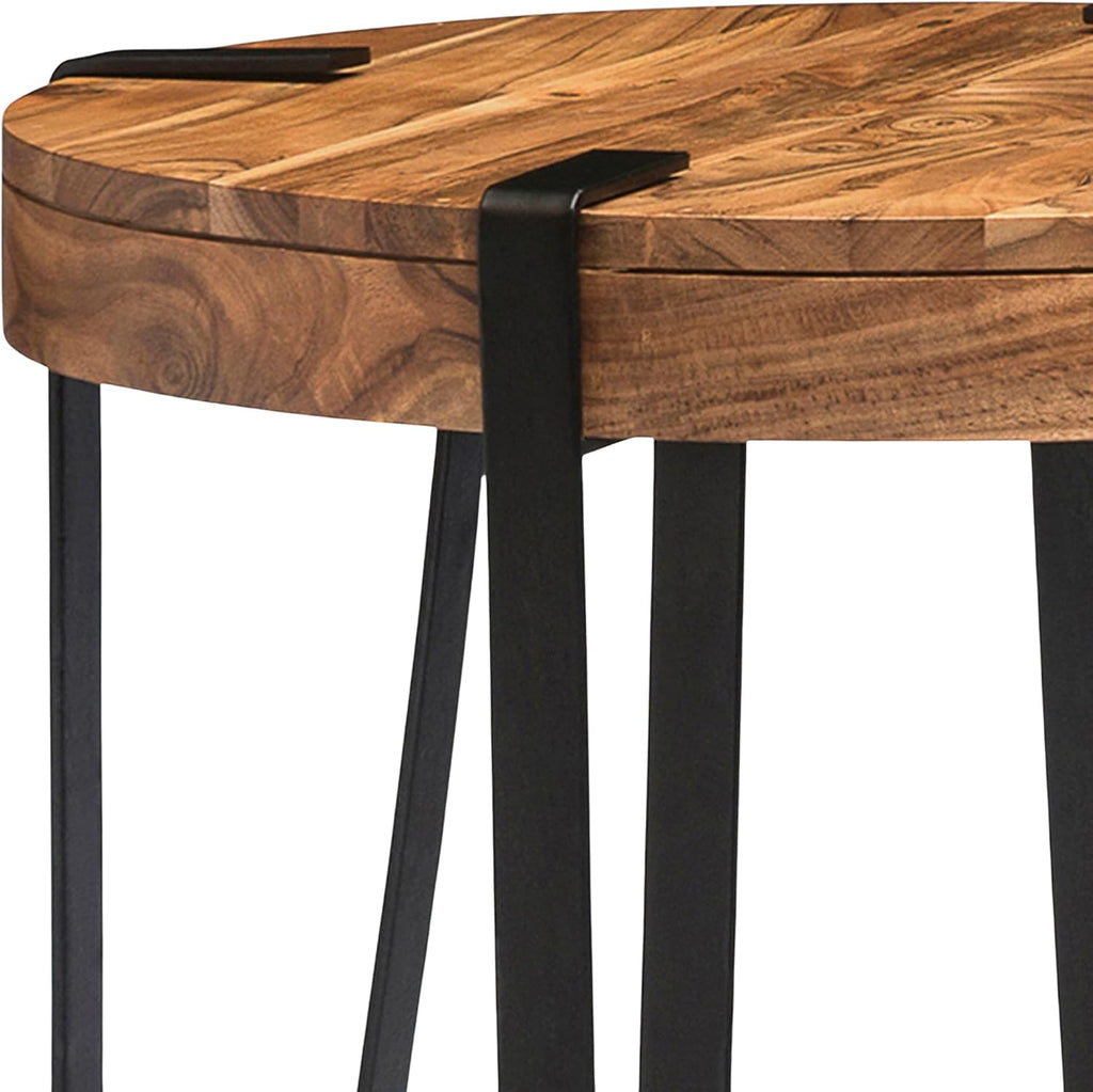 Ryegate 2-Tier Round Acacia Wood & Metal End Table with Bottom Shelf – Rustic Modern Accent Table with Live Edge, Natural Finish and Metal Straps for Living Room or Bedroom by Alaterre Furniture