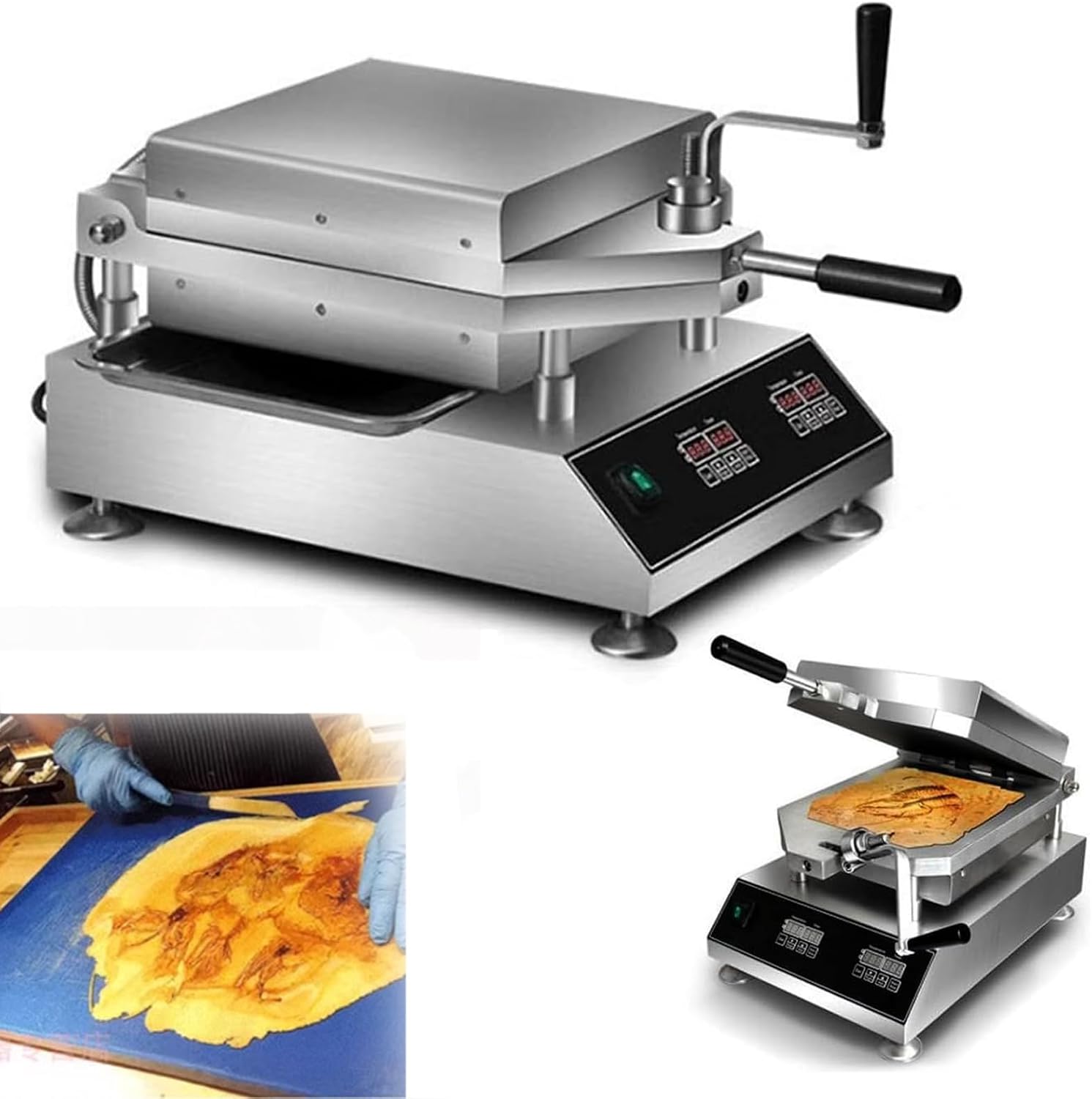 Electric Heating Shrimp Fossil Cake Machine, with Double Heating Plate, Seafood Pancake Frying Pan with Temperature Display & Intelligent Temperature Control for Snack Bars and Home Use,A