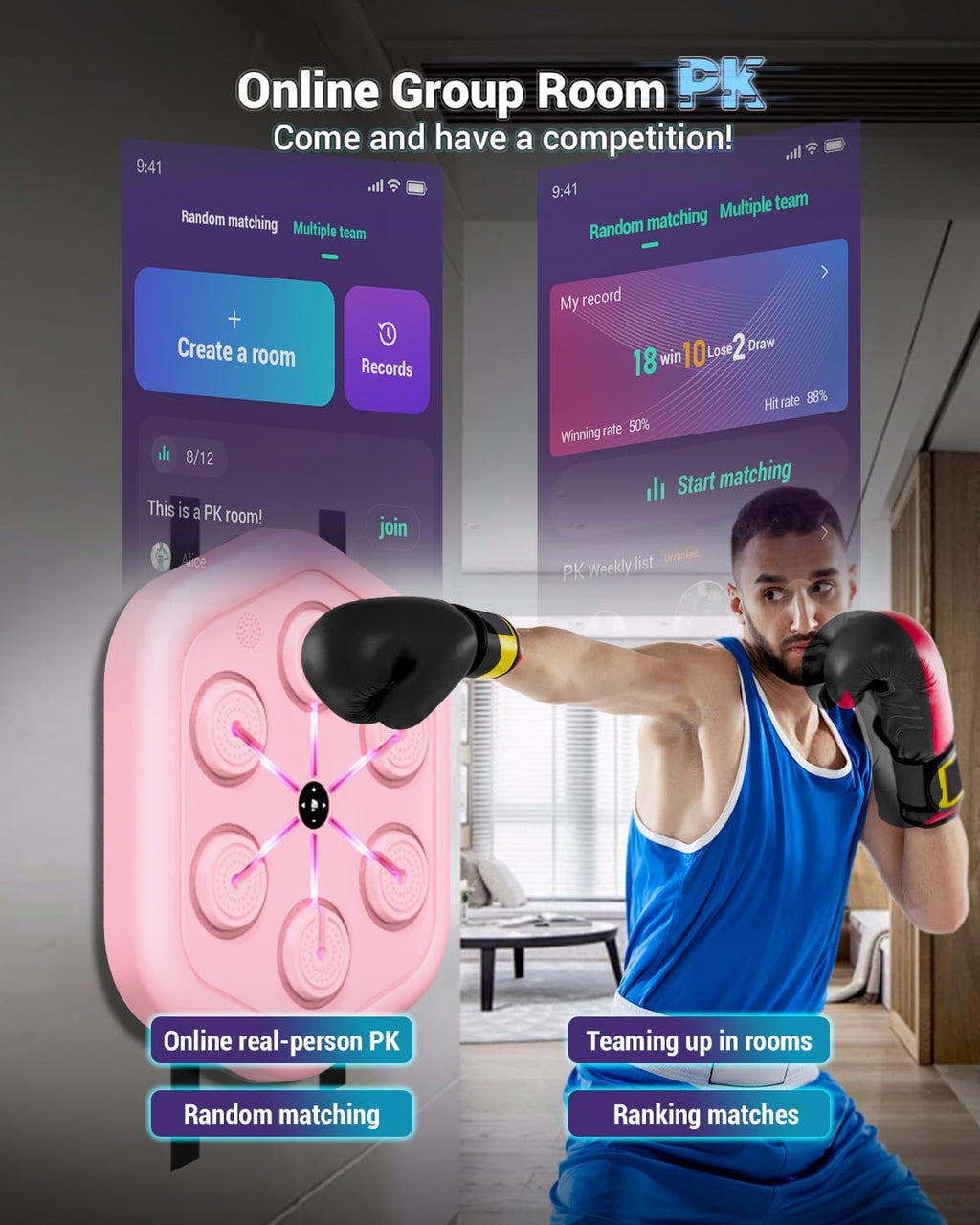 2026 Upgraded Music Boxing Machine M5, Smart Wall-Mount Punching Bag with 24H Standby, 4000+ Music, 160 Synced LED Lights, APP Control, Stereo Sound, Wall-Mount Punching Bag for Home Gym