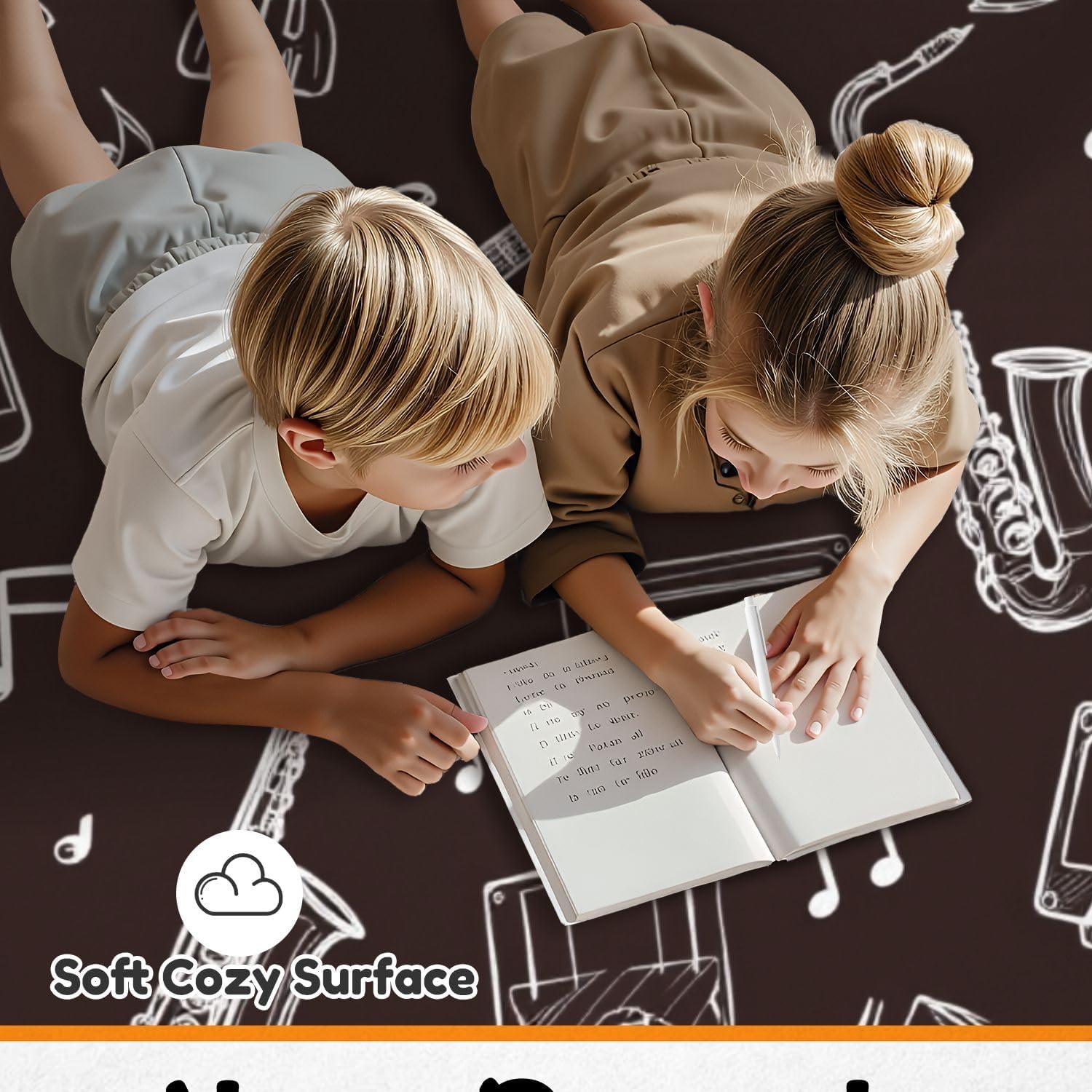 9x12 Kids Learning Rug Washable Area Rugs Seamless Musical Instruments Doodle Style Alphabet ABC Learning Carpet Soft Rubber Backed Non-Slip Carpets for Classroom Preschool Nursery