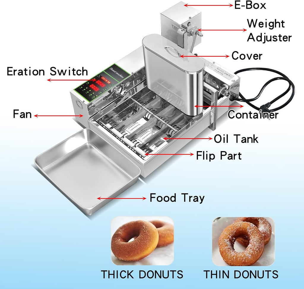 Kolice Commercial 4 Rows Automatic Donuts Machine Integrates Donut Forming, Dripping, Frying, Flipping, Collecting,Counting and Outputting Into One,Auto Frying Donuts Maker