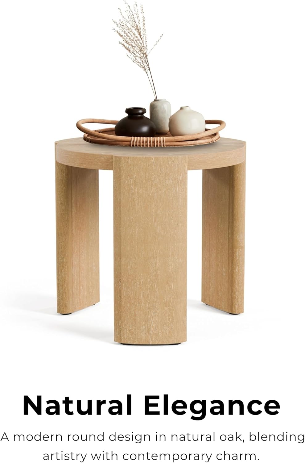 Furniture of America Carys Modern Solid Wood 20-inch Round End Table with Plinth Base, Living Room Furniture for Small Space, Home Office, Oak