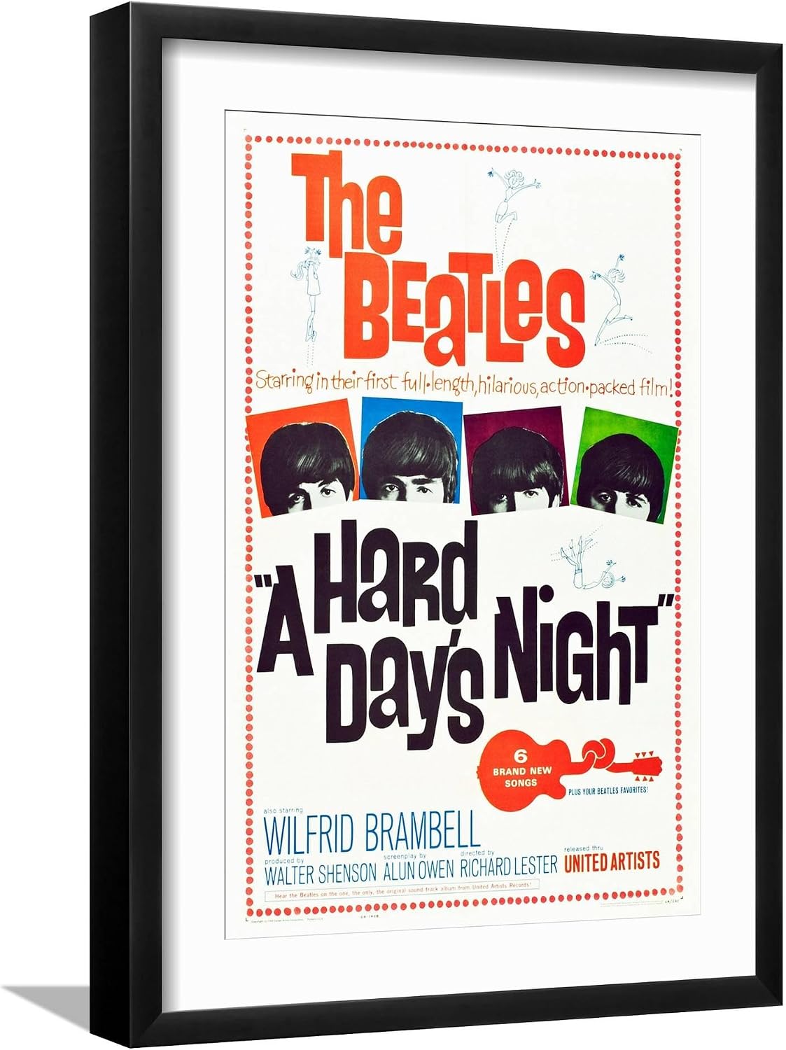 Art.com Wall Art Print A Hard Day's Night, the Beatles, 1964 on Black Frame, 17' x 23'