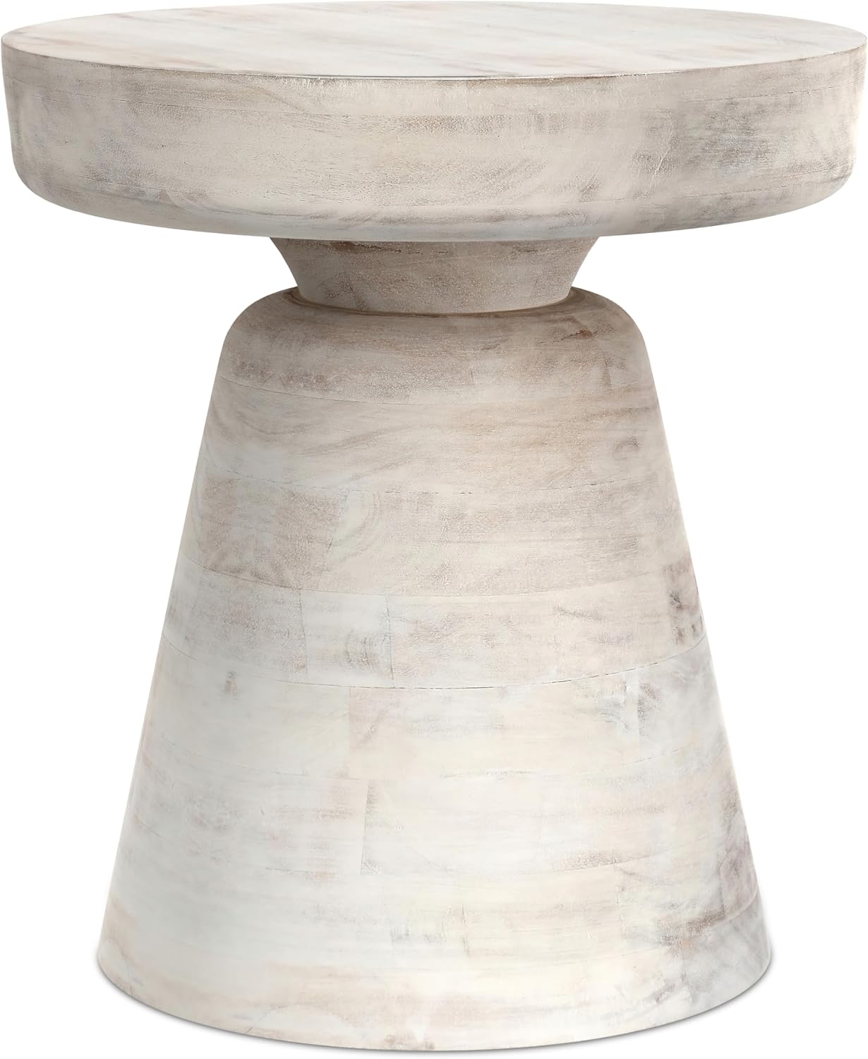 SIMPLIHOME Robbie Accent Table - 16 inch Wide Solid Mango Wood End Table in Distressed White Wash, Boho Contemporary Rustic Side Table for Living Room or Bedroom with Multipurpose Function, Assembled