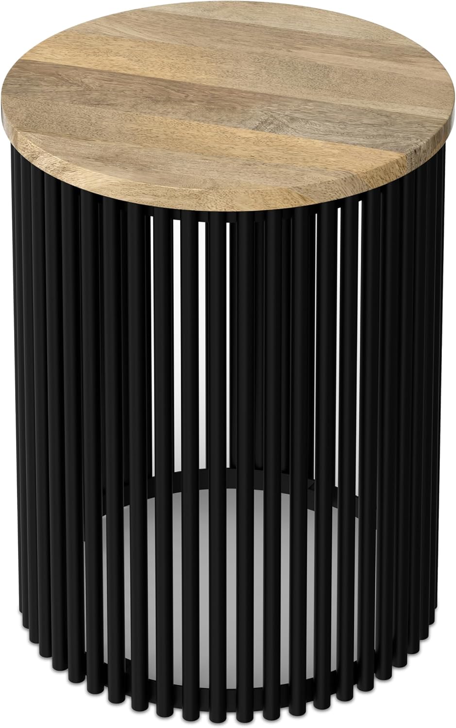 SIMPLIHOME Demy Side Table - 20 inch Wide Solid Mango Wood and Metal Tall Round End Table in Natural and Black, Industrial Accent Table for Living Room or Entryway with Slatted Base, Assembled
