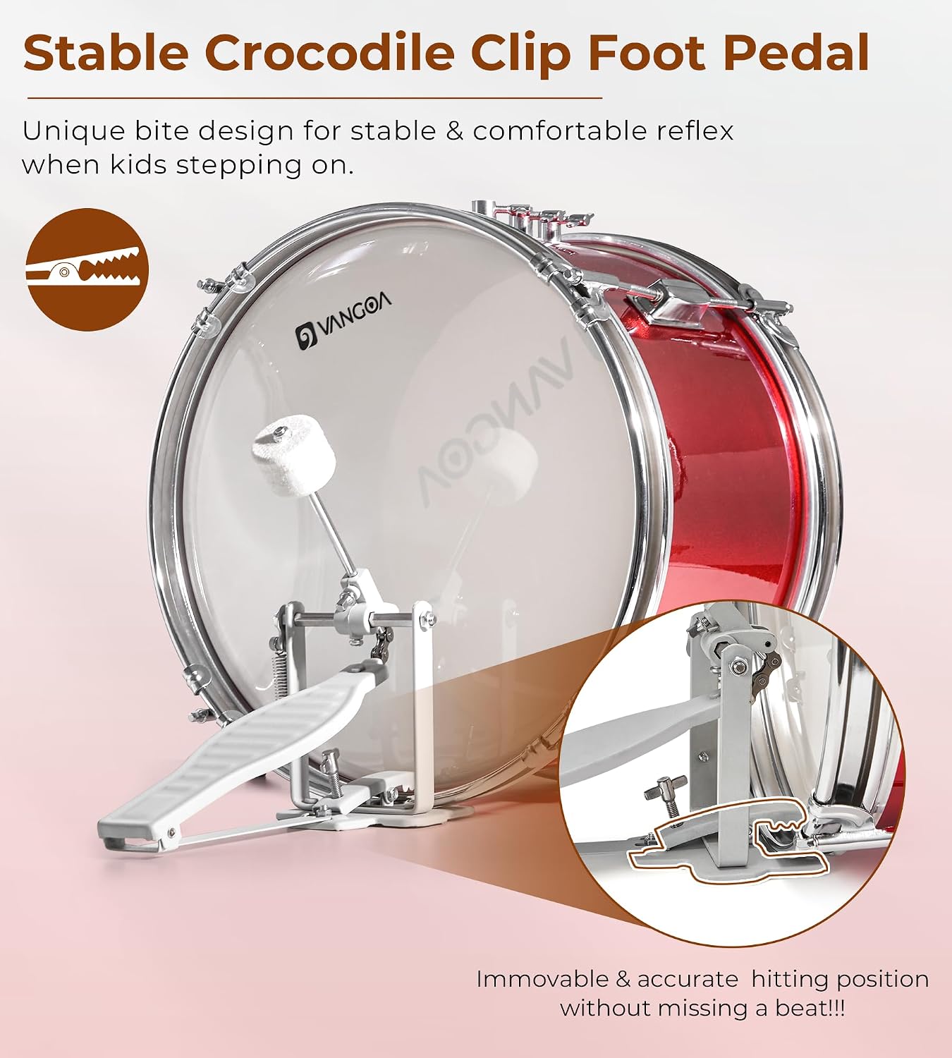 Kids Drum Set Vangoa 3-Piece Beginner, 14' Junior Drums Kit w/Bass Tom Snare drum, Adjustable Throne Cymbal Pedal & Drumsticks, Complete Starter Drumset Full Bundle for Children Boys Ages 3-12