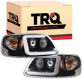 TRQ Performance Driver and Passenger Side Headlight Assembly Set Projector Black Housing Clear Lens Compatible with 97-03 Ford F-150 97-02 Ford Expedition 04 F-150 Heritage