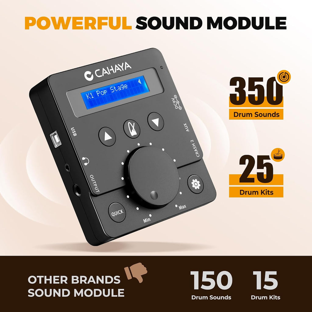 CAHAYA Electric Drum Set – Beginner Electronic Drum Kit for Kids & Adults, Portable Quiet Mesh Pads, 350 Sounds, 25 Kits, Headphones & Drum Throne, Ideal Xmas Gift