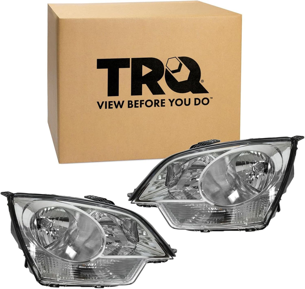 TRQ 2 Piece Headlight Assembly Set Chrome Bezel Driver & Passenger Side Compatible with Chevrolet Captiva Sport 2012-2014 Saturn Vue 2008-2010 GM2502306 GM2503306 22886833 22886834 96830927 96830928