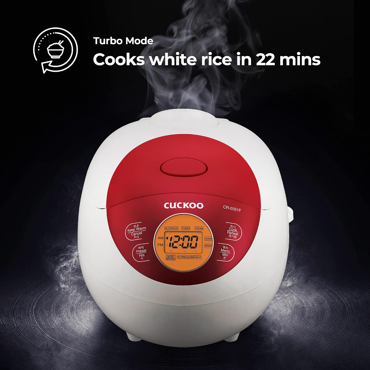 CUCKOO Micom Rice Cooker 3 Cup Uncooked / 6 Cup Cooked, Korean Fuzzy Logic Rice Cooker Small with Delay Timer & Keep Warm Setting, Versatile Food Steamer with Non-Stick Inner Pot, Red (CR-0351F)