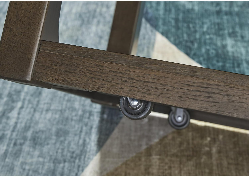 Signature Design by Ashley Breckington Contemporary Coffee Table with Lower Shelf and Casters, Dark Brown
