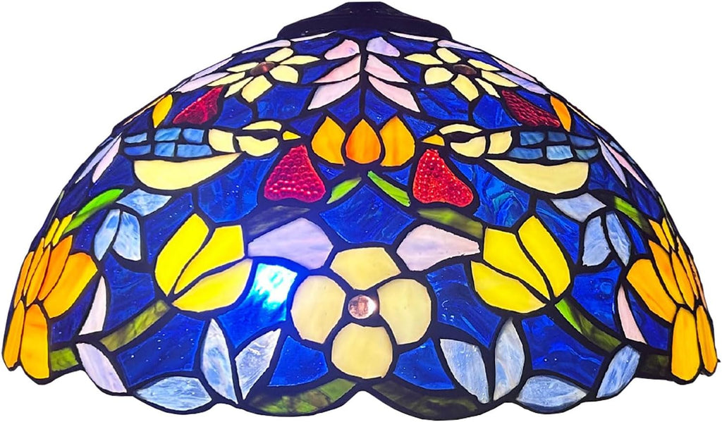 Tiffany Lamp Shade Replacement Only 16 Inch Stained Glass Bird Lampshades, Vintage Blue Beige Yellow Flower Light Cover for Table Lamp Floor Lamp Hanging Pendant lamp Ceiling Light
