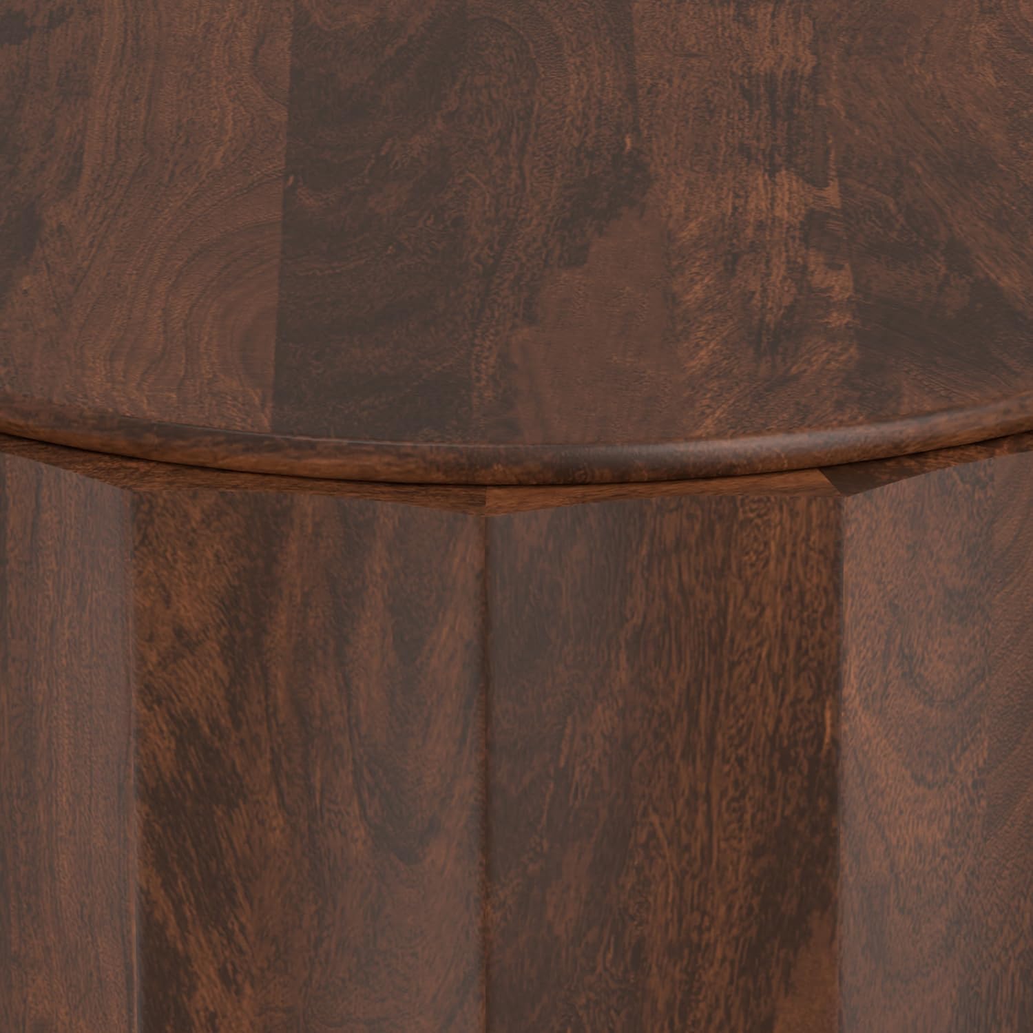SIMPLIHOME Trenton Coffee Table - 32 inch Wide Solid Mango Wood Round Living Room Table in Walnut Brown, Contemporary Sculpted Drum Center Table for Family Room with Scalloped Edge, Assembled