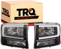 TRQ 2 Piece Headlight Assembly Set Performance Halogen LED C Light Bar Black Bezel Driver & Passenger Side Compatible with Ford Excursion 2000-2004 F250 F350 Super Duty 1999-2004 FO2502147 FO2503147