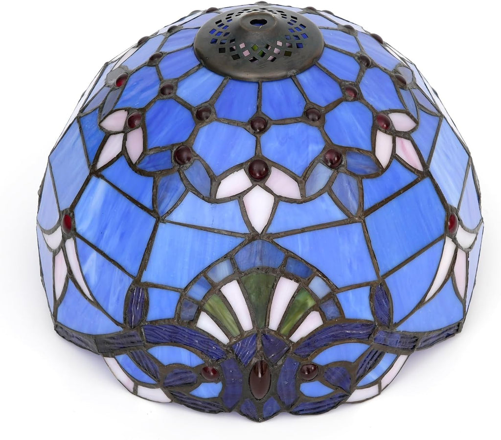 Tiffany Style Lamp Shade, 12 Inch Blue Baroque Stained Glass Lamp Shade Replacement Vintage Lamp Cover Accessories Fit for Table Lamp Pendant Light Ceiling Light