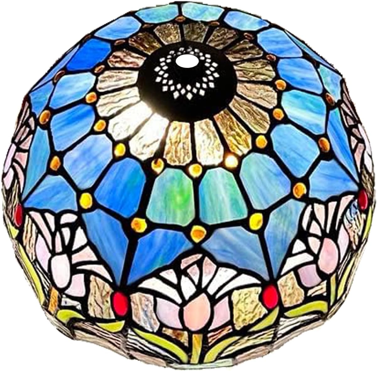 16 Inch Tulip Stained Glass Lampshades, Tiffany Replacement Lamp Shade, Only Handmade Retro Glass Shade Replacement for Table Lamp Pendant Light Floor Lamp Ceiling Fixture,Blue