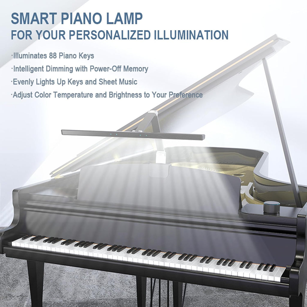 Stella-Pro Piano Light Double Arm Clip On: Professional Design, Asymmetric, Anti-Glare Lighting, Light Sensor, 3000K~6500K CCT Adjustable, Dimmable + Remote Control, 12W LED Eye Protection