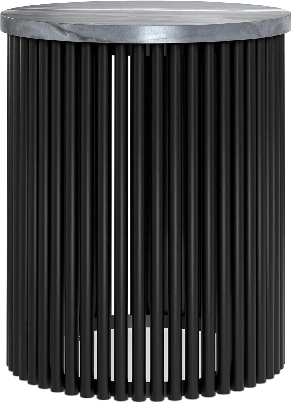 SIMPLIHOME Demy Metal Accent Table - 18 inch Wide Solid Metal Round Side Table with Genuine Marble Top and Slatted Base in Black, Contemporary End Table for Living Room with Compact Design, Assembled