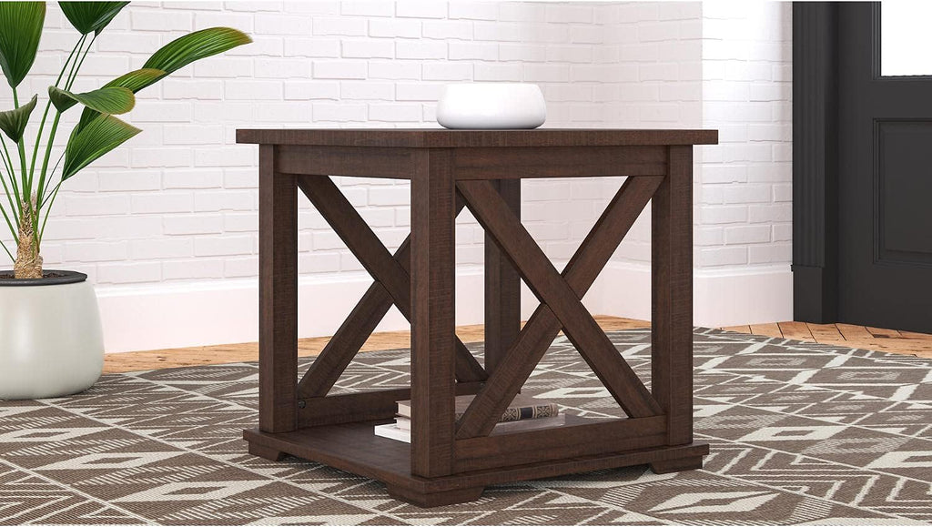 Signature Design by Ashley Camiburg Modern Farmhouse End Table with Crossbuck Details, Brown