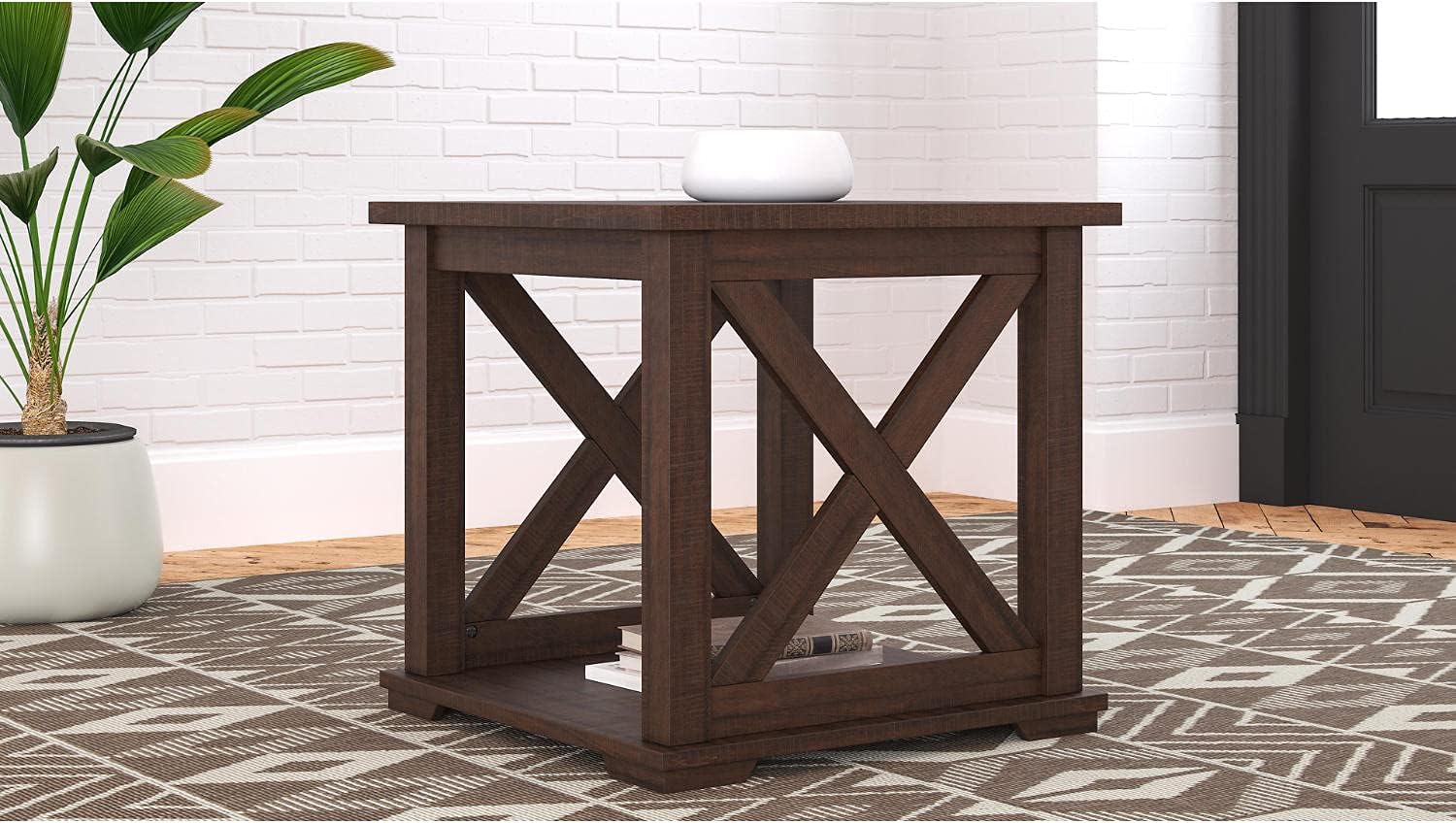 Signature Design by Ashley Camiburg Modern Farmhouse End Table with Crossbuck Details, Brown