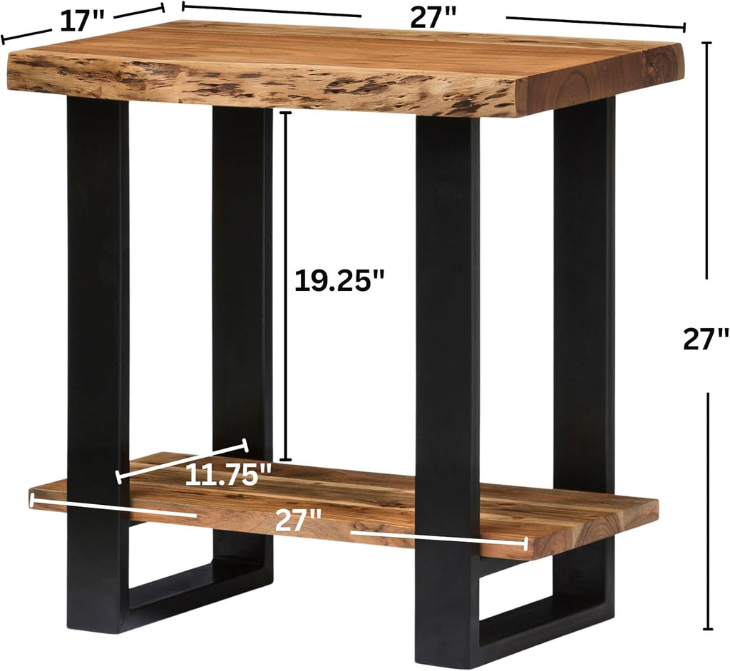 Alaterre Furniture Alpine Live Edge Modern End Table - 2-Tier Narrow Side Table with Open Storage Shelf - Solid Wood and Metal Modern Nightstands for Living Room or Bedroom (Natural)