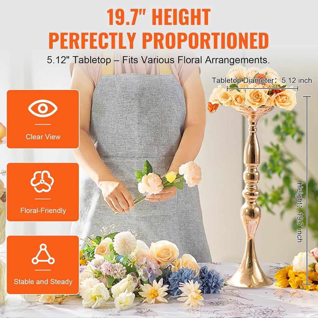 VEVOR 24PCS 50cm/19.7' Tall Wedding Flower Vase, Metal Wedding Centerpiece, Gold Floral Arrangement Stand Display Rack for Tables Wedding Dinner Party, Anniversary Ceremony Birthday Event Decor