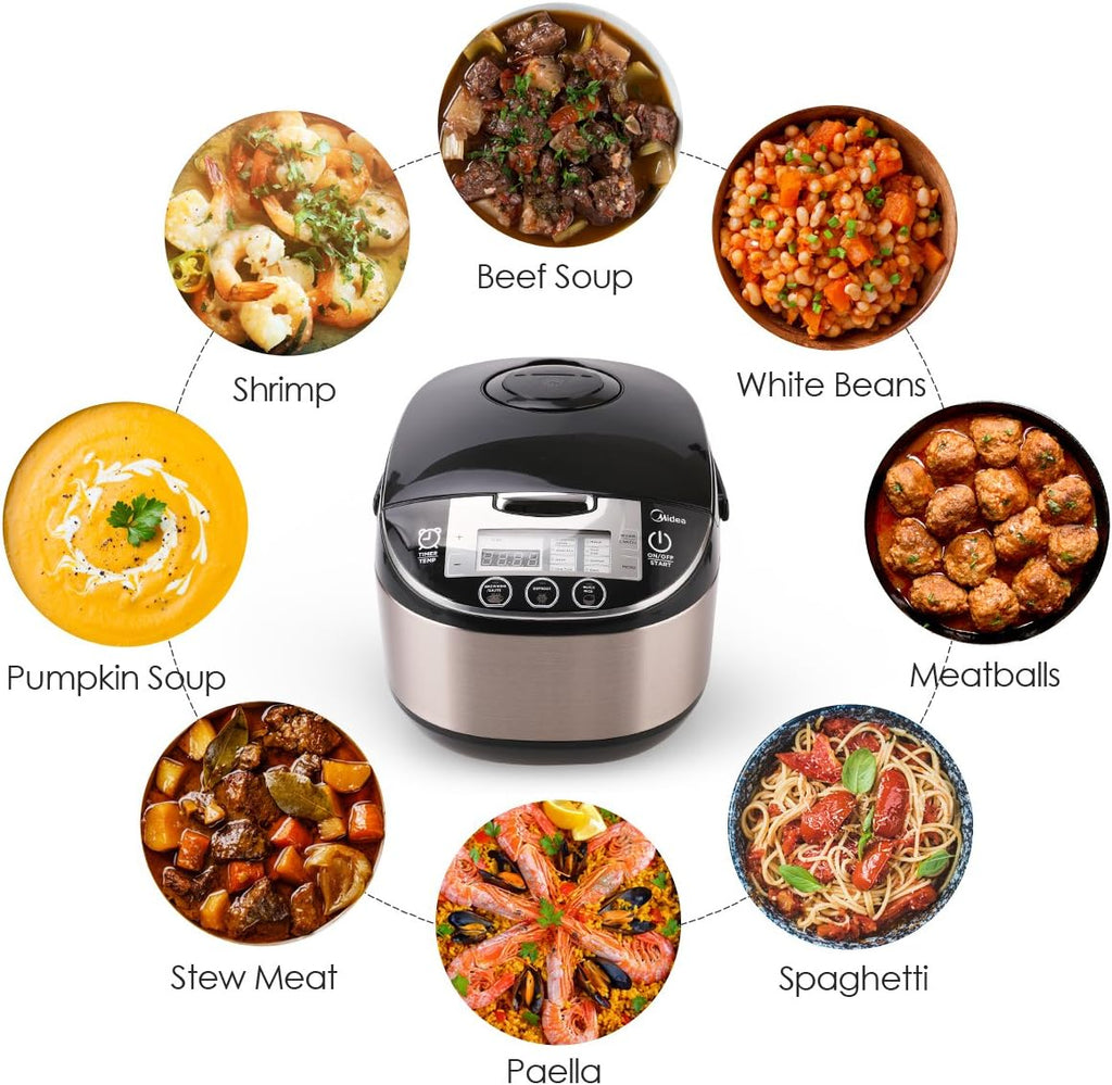 Midea Rice Cooker Slow Cooker Multi Cooker 10 Cup with Steamer Basket For Rice Food Vegetable Egg Automatic Keep Warm LED Digital Control
