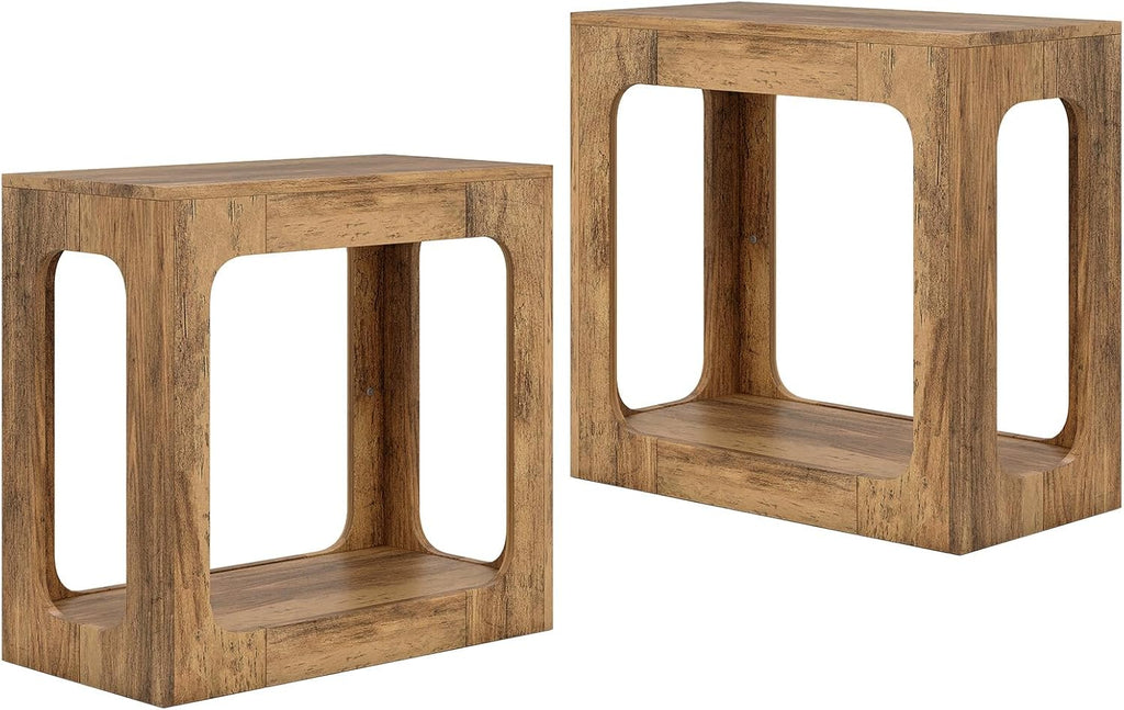 Giantex Set of 2 Narrow End Side Table - 2-Tier Farmhouse Night Stand w/Open Storage Shelf, Arch Design, Accent Bedside Nightstand for Bedroom Entryway Small Spaces, Wood End Tables Living Room, Oak
