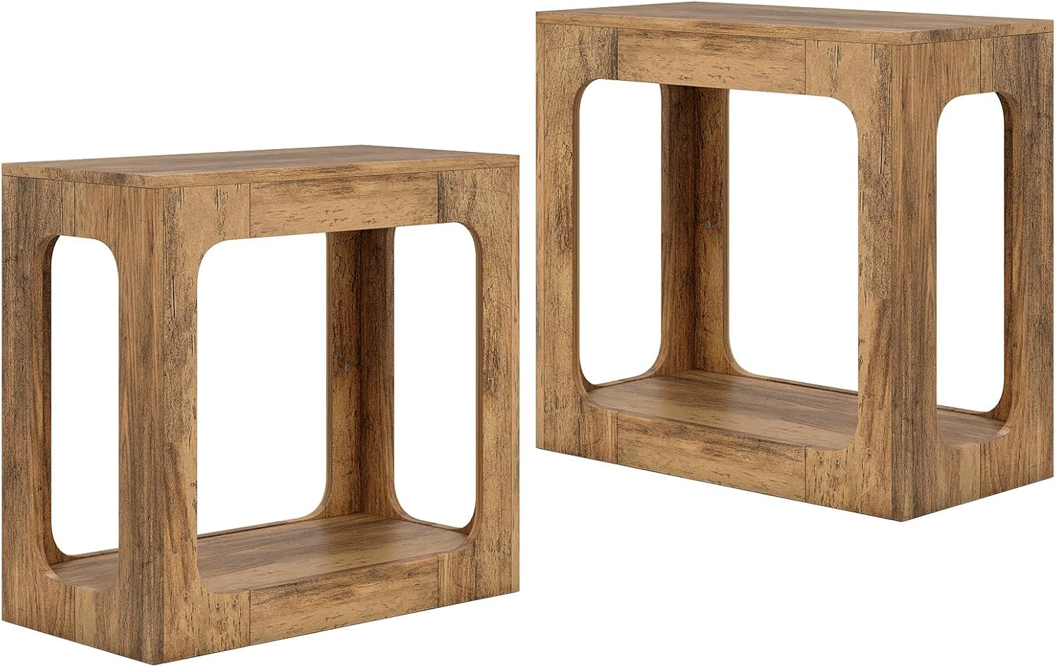 Giantex Set of 2 Narrow End Side Table - 2-Tier Farmhouse Night Stand w/Open Storage Shelf, Arch Design, Accent Bedside Nightstand for Bedroom Entryway Small Spaces, Wood End Tables Living Room, Oak