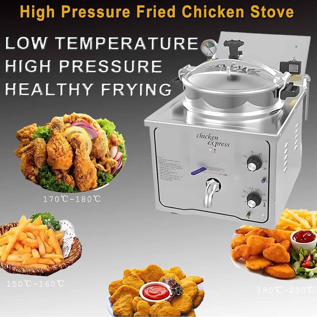 Electric Countertop Pressure Fryer - Stainless Steel High Pressure Fried Chicken Machine for Commercial Use - Deep Fryer Kitchen Frying Appliance
