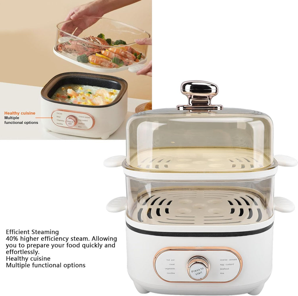 2 Tier Electric Food Steamer, 1200W 10.5L Electric Hot Pot with Steamer, Stackable Baskets, Fast Simultaneous Cooking Vegetable Steamer for Seafood, Raman, Soup, Noodles, Oatmeal