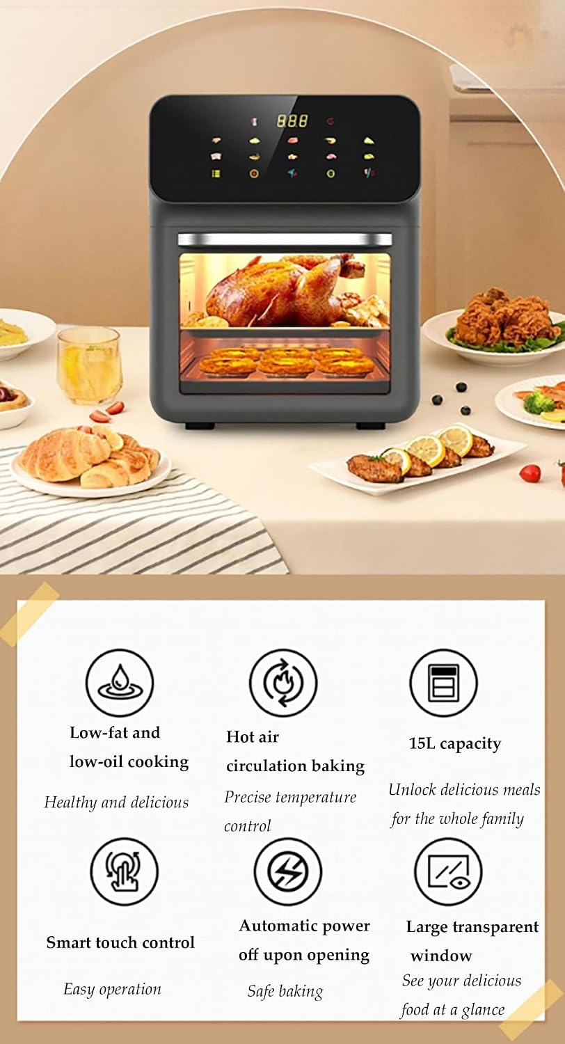 15L See-Through Visual Air Fryer with LED Light, 1800W Multi-Function Oven for Frying, Grilling, Roasting, Healthy Cooking, Large Capacity Kitchen Appliance