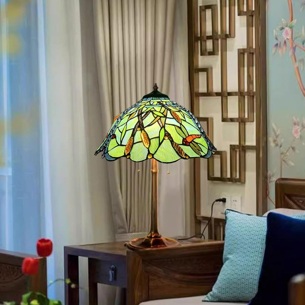 Tiffany Lamp Shade Replacement Only 16X9 Inch Dragonfly Stained Glass Lampshades, Vintage Victorian Green Light Cover for Table Lamp Floor Lamp Hanging Pendant lamp Ceiling Light